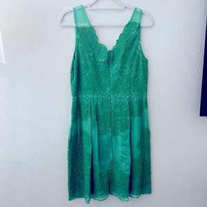 Anthropologie dress; Green lace; size 8